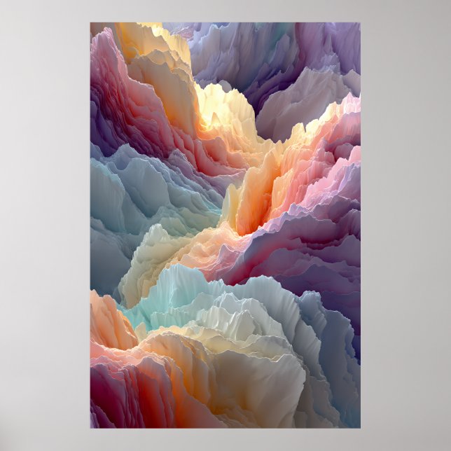 Surreal Pastel Rainbow Mountains Fantasy Landscape Poster (Vorne)