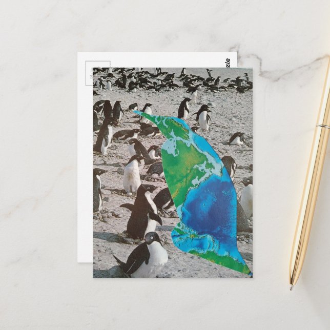 Surreal Penguins wildlife collage Postkarte (Vorderseite/Rückseite Beispiel)