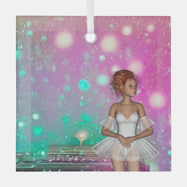 Surreal Piano Green & Pink Background & Ballerina Ornament Aus Glas (Vorderseite)