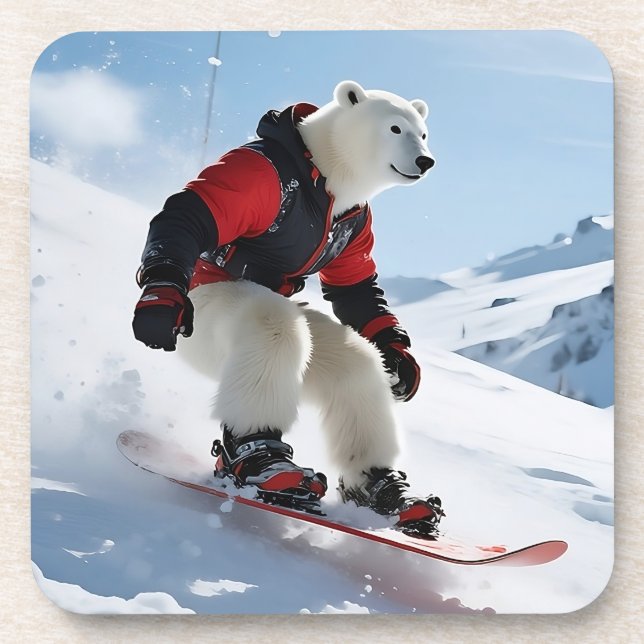 Surreal Polar Bear Snowboarden in Red Ski Jacket Getränkeuntersetzer (Vorderseite)