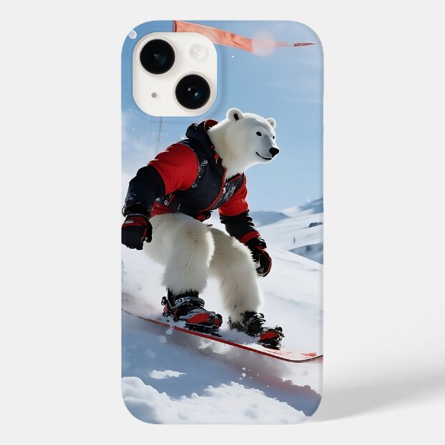 Surreal Polarbär Snowboarden Winterabenteuer Case-Mate iPhone 14 Hülle (Rückseite)
