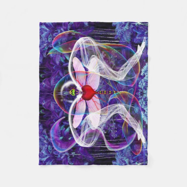 Surreal Psychedelic Dragon Fly Fleecedecke (Vorderseite)
