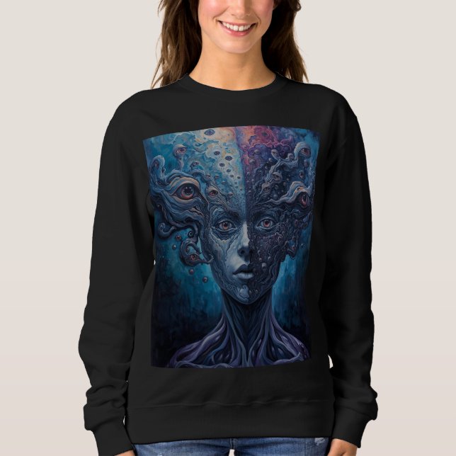 Surreal Psychedelic Multiple Eyes Split Vision Sweatshirt (Vorderseite)