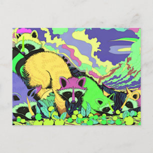 Surreal Psychedelic Raccoon Art Postcard Postkarte
