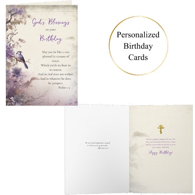 Surreal Purple Blumen Tree mit Bird Birthday Karte (Von Creator hochgeladen)