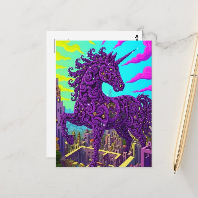 Surreal purple unicorn  postkarte (Vorderseite/Rückseite Beispiel)