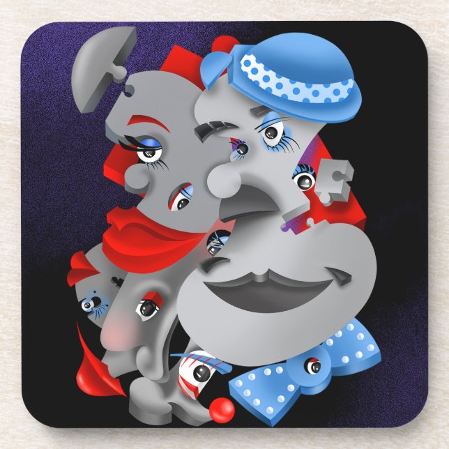 Surreal Puzzle Faces Getränkeuntersetzer (Vorderseite)
