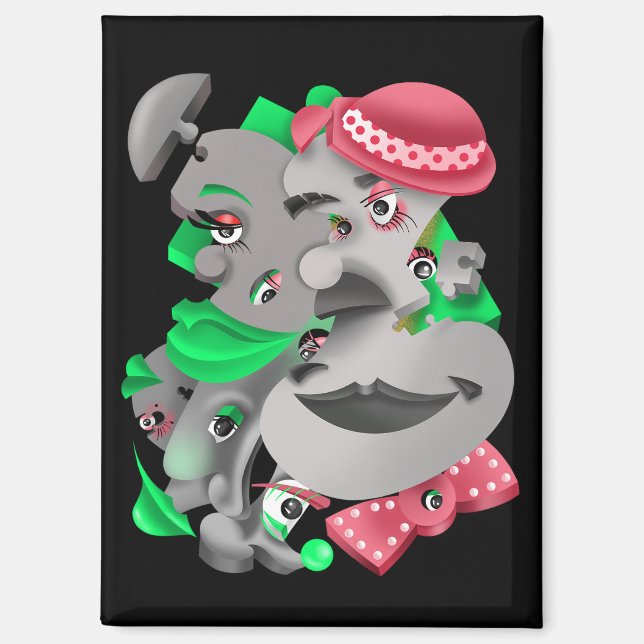 Surreal Puzzle Faces Kühlschrank Magnet (Vorderseite)