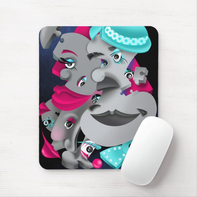 Surreal Puzzle Faces Mouse Mat Mousepad (Mit Mouse)