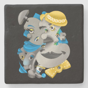 Surreal Puzzle Faces Steinuntersetzer