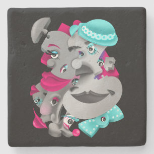 Surreal Puzzle Faces Steinuntersetzer