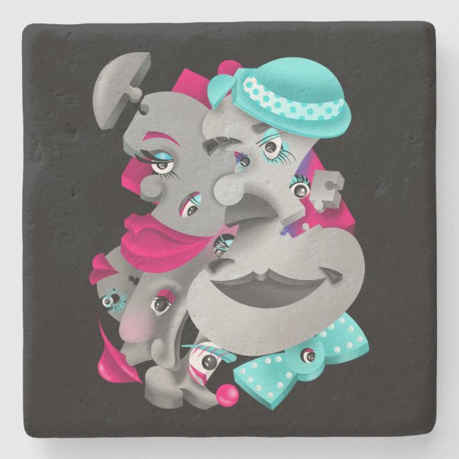 Surreal Puzzle Faces Steinuntersetzer (Vorderseite)