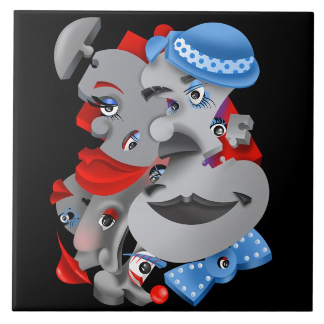 Surreal Puzzle Faces Versatile Tile Fliese (Vorderseite)