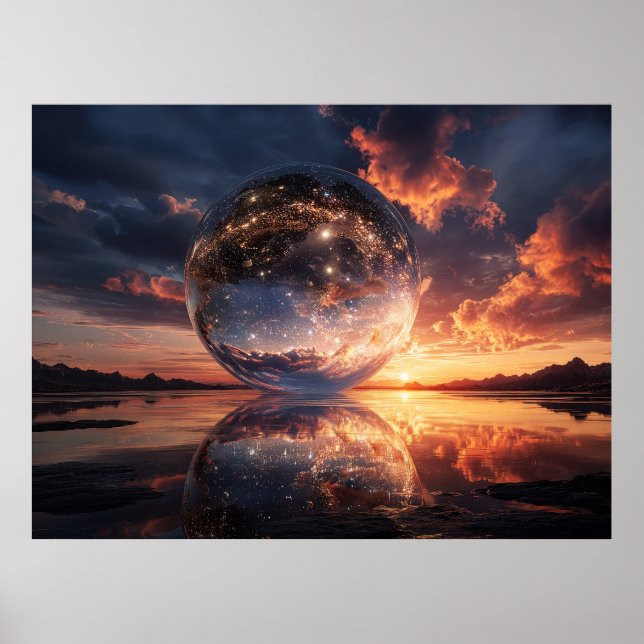 Surreal Reflective Sphere Containing Stars Poster (Vorne)
