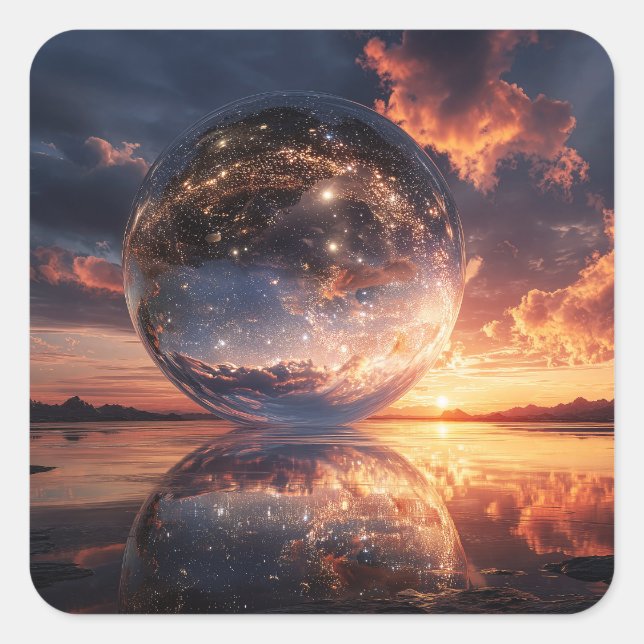 Surreal Reflective Sphere Containing Stars Quadratischer Aufkleber (Vorderseite)