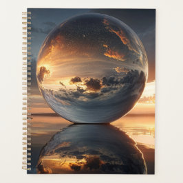 Surreal Reflective Sphere With Sunset Clouds Over  Planer