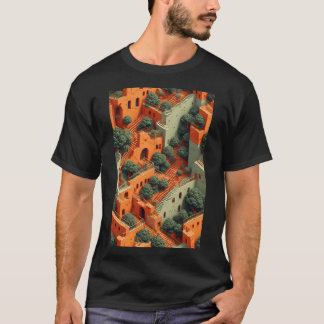 Surreal Reihendorf mit Bäumen und Treppen T-Shirt