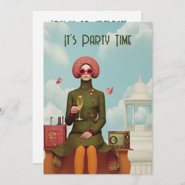 Surreal Retro Mod Invitation de la Fille (Devant / Derrière)