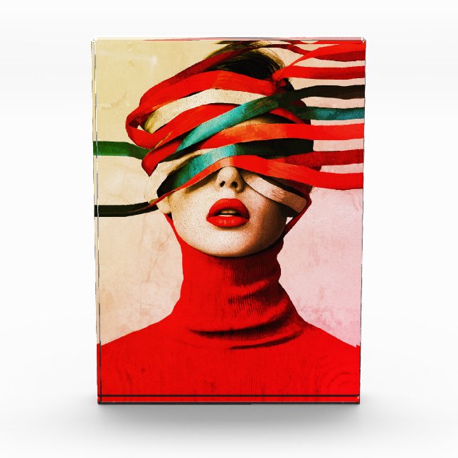 Surreal Ribbon Modern Minimalist Woman in Red Fotoblock (Vorderseite)