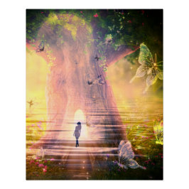 Surreal River Forest of Butterflies Poster