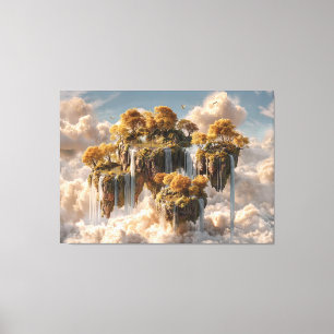 Surreal schwebende Inseln mit goldenen Bäumen Leinwanddruck