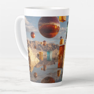 Surreal schwebende Kugeln und Würfel Milchtasse