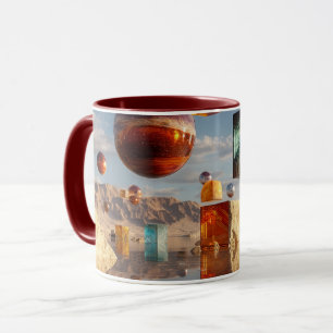 Surreal schwebende Kugeln und Würfel Tasse