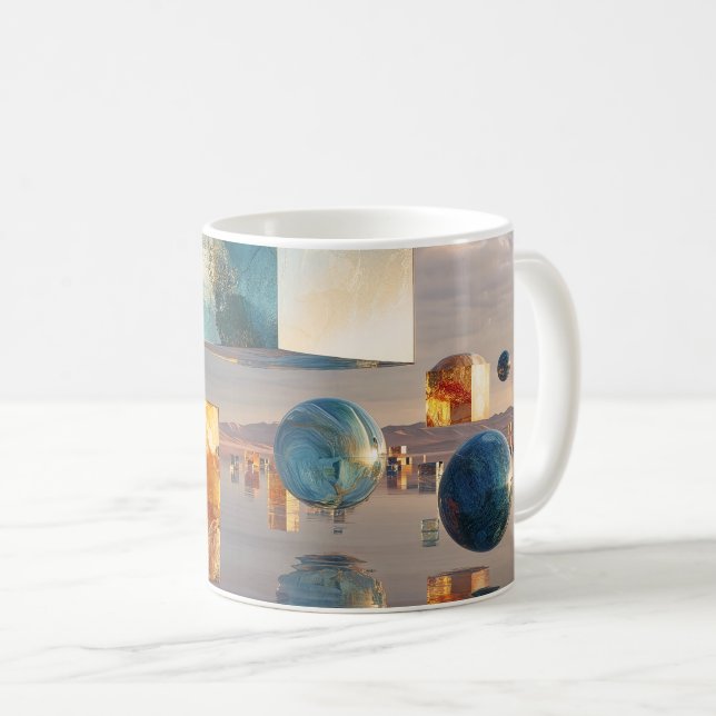 Surreal schwebende Würfel und Kugeln Kaffeetasse (VorderseiteRechts)