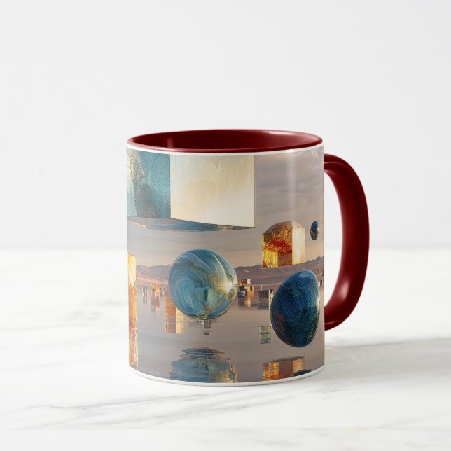 Surreal schwebende Würfel und Kugeln Tasse (VorderseiteRechts)