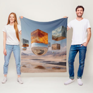 Surreal schwebende Würfel und reflektierende Kugel Fleecedecke