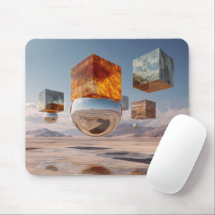 Surreal schwebende Würfel und reflektierende Kugel Mousepad