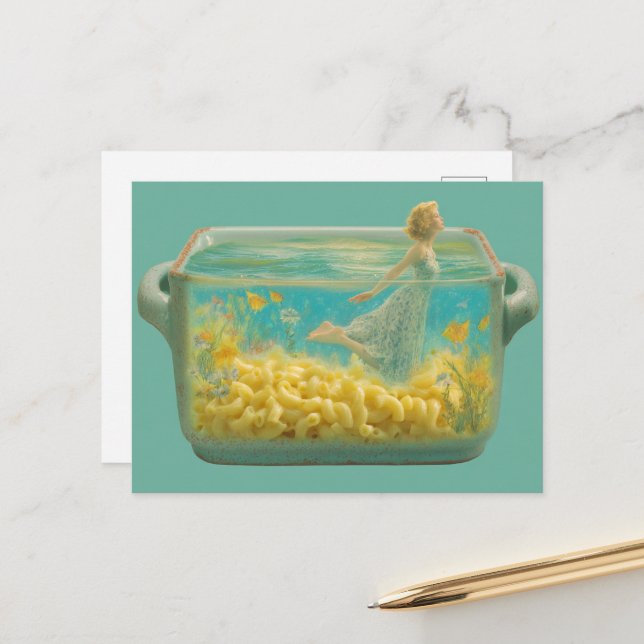 Surreal Schwimmen in einem Kasserolgericht Postkarte (Vorderseite/Rückseite Beispiel)