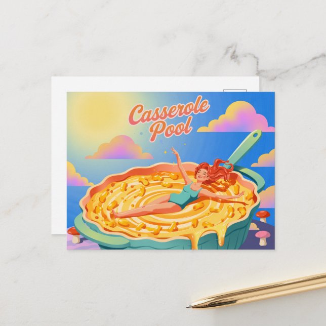 Surreal Schwimmen in einer Kasserolaplatte Postkarte (Vorderseite/Rückseite Beispiel)