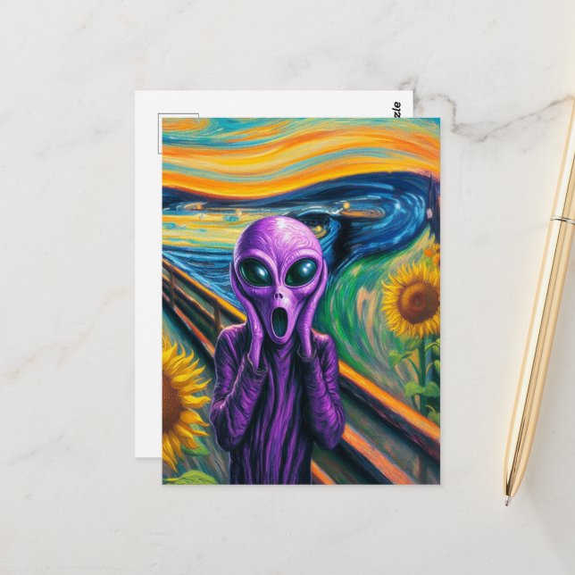 Surreal Screening Lila Alien Postkarte (Vorderseite/Rückseite Beispiel)