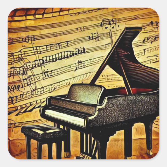 Surreal Sheet Music & Grand Piano Quadratischer Aufkleber (Vorderseite)