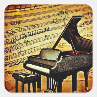 Surreal Sheet Music & Grand Piano Quadratischer Aufkleber