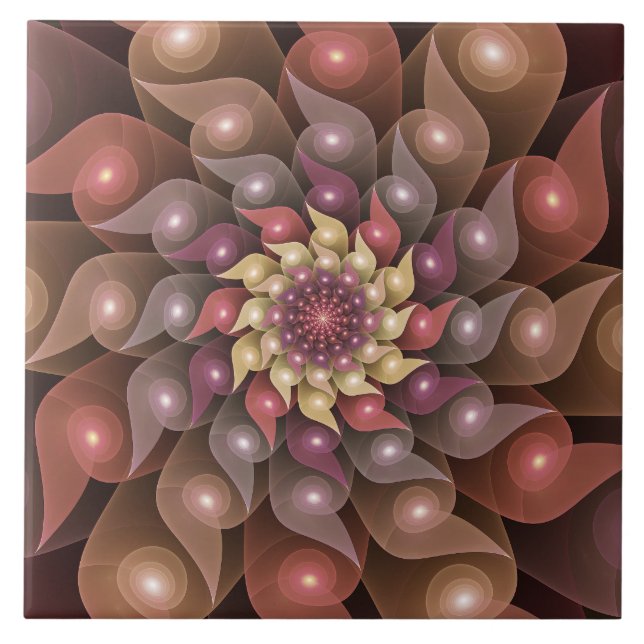 Surreal Shiny Blume Modernes Abstraktes Fraktal Ku Fliese (Vorderseite)