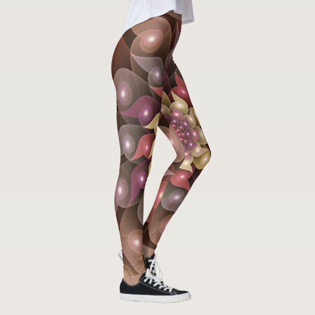 Surreal Shiny Blume Modernes Abstraktes Fraktal Ku Leggings (Rechts)