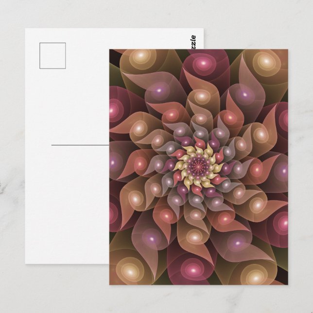 Surreal Shiny Blume Modernes Abstraktes Fraktal Ku Postkarte (Vorne/Hinten)