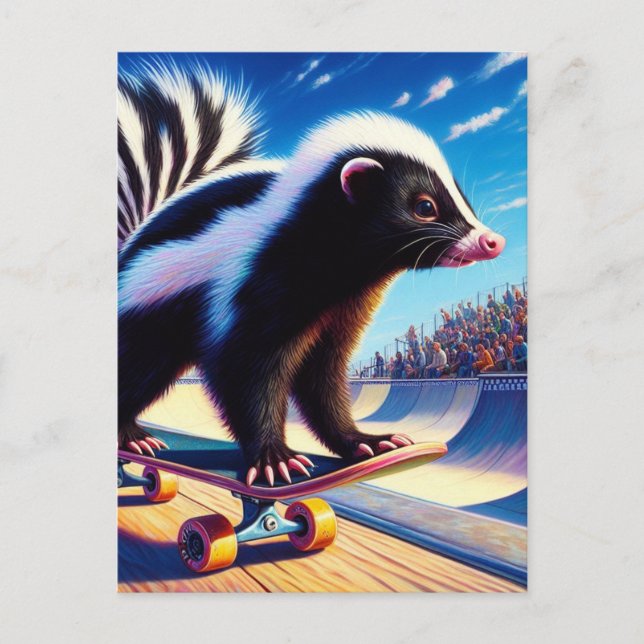 Surreal Skateboarding Skunk Postkarte (Vorderseite)