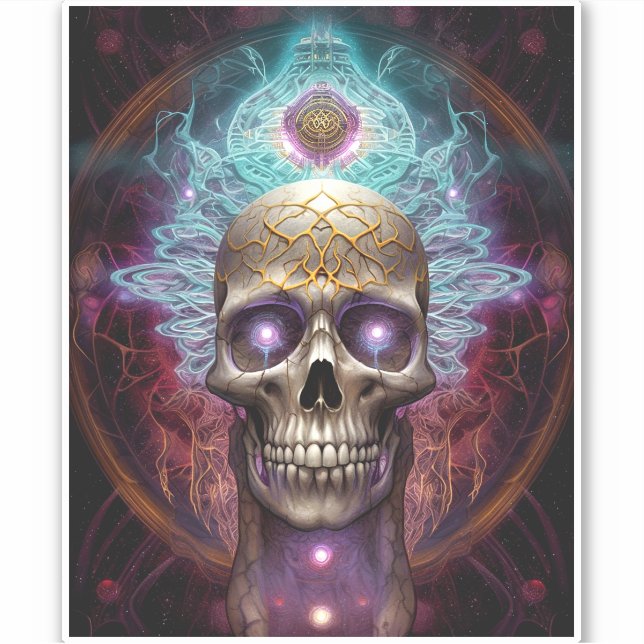 Surreal Skull Farben Visionäre Kunst Aufkleber (Vorderseite)
