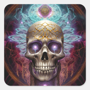 Surreal Skull Farben Visionäre Kunst Quadratischer Aufkleber