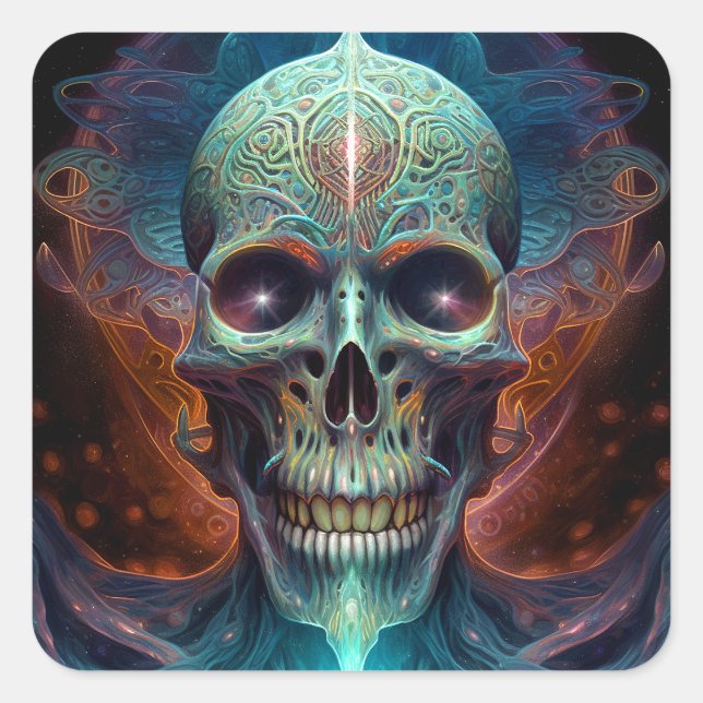 Surreal Skull Gothic Horror Art Quadratischer Aufkleber (Vorderseite)