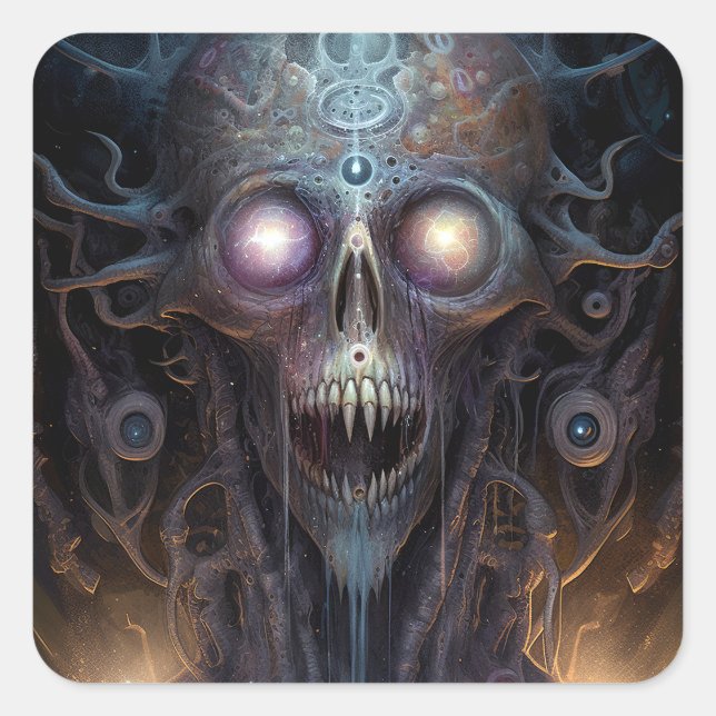 Surreal Skull Gothic Horror Art Quadratischer Aufkleber (Vorderseite)