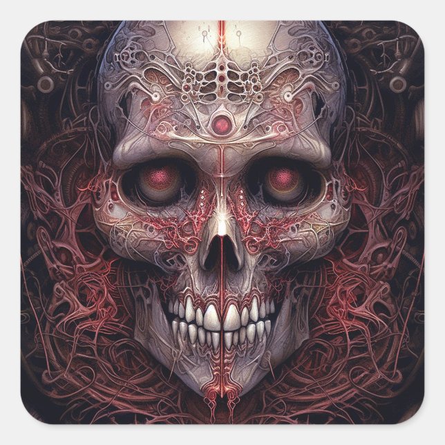 Surreal Skull Gothic Horror Art Quadratischer Aufkleber (Vorderseite)