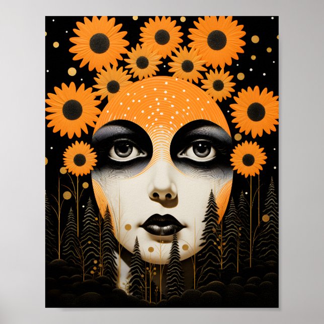 Surreal Sonnenblumen Face Celestial Poster (Vorne)