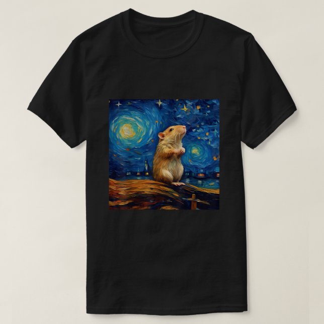 Surreal Starry Night Gerbil T-Shirt (Design vorne)