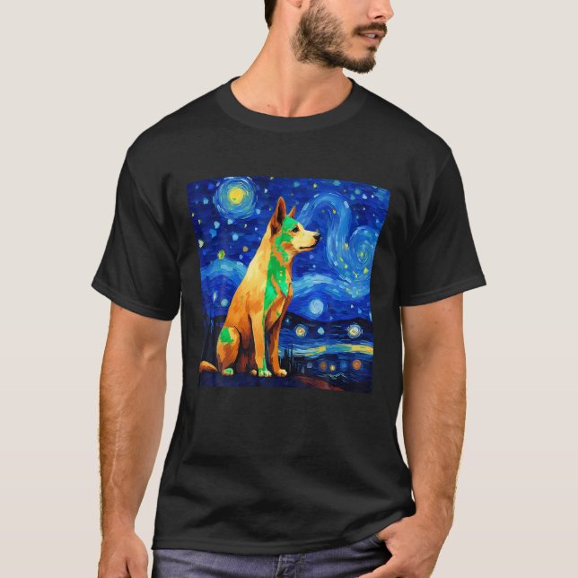 Surreal Starry Night Jindo Dog T Shirt (Vorderseite)