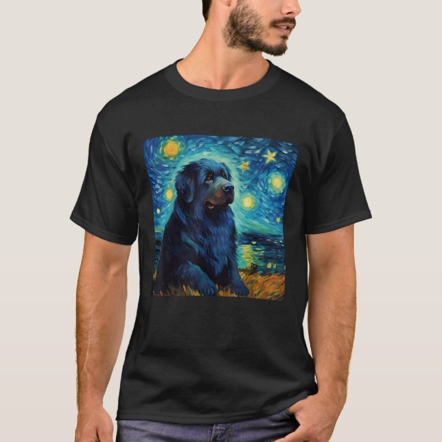 Surreal Starry Night Newfoundland Dog  T-Shirt (Vorderseite)