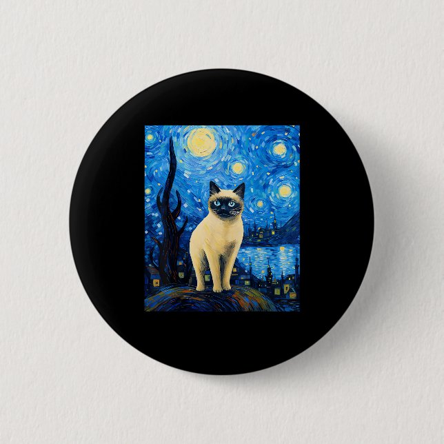 Surreal Starry Night Siamese Cat Button (Vorderseite)
